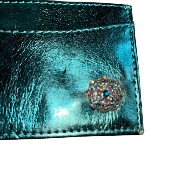 Spring Street Turquoise Metallic Gem Embellished ID Credit Card Holder Wallet - Picture 4 of 5